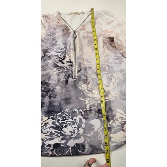 Soft surroundings size XS velour 1/4 zip floral grey white soft pullover sweater - Picture 7 of 8